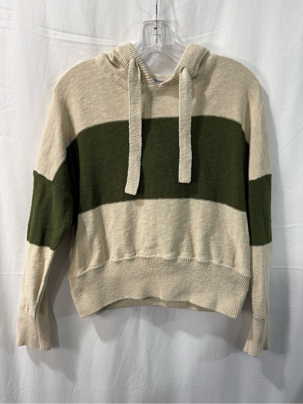 Madewell Cream and Olive Green Blocked Knit Hoodie